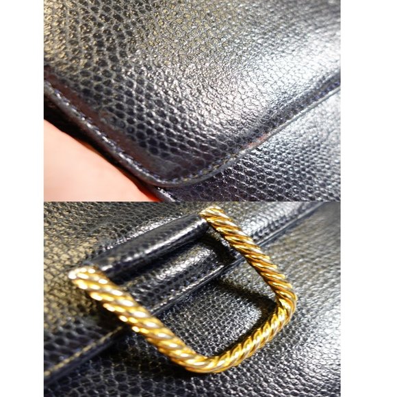 GIVENCHY Bag Leather Crossbody Purse Small Lizard VINTAGE Rare Dark Black Navy - Picture 11 of 12